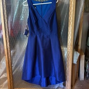 ALFRED SUNG Blue Sleeveless V-Neck A-Line Dress